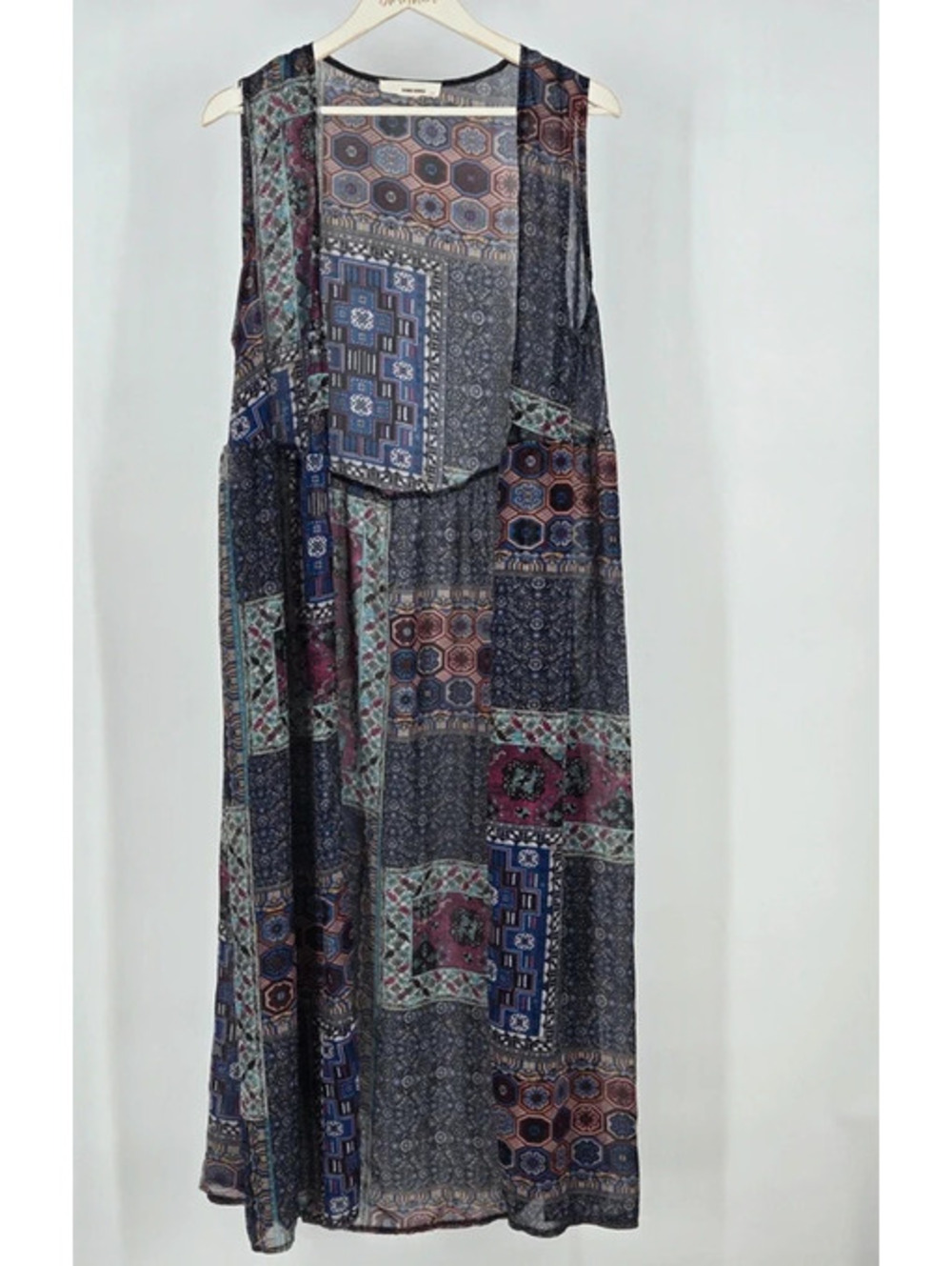 Patchwork sheer open front boho kimono shawl vest